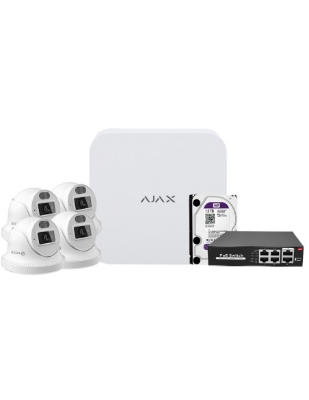 Comprar OEM AJ-NVRKIT108T-4 Kit de videovigilancia Ajax - Grabador Ajax de 8 canales   - 4 cámaras turret de 4 Mpx Safire Smart 