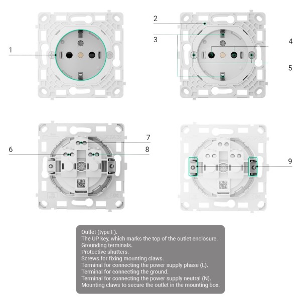 Comprar AJAX AJ-OUTLETCORE-BASIC-VERT Enchufe básico vertical tipo F - Alimentación 250 V AC 50/60 Hz - Hasta 3.6 kW (carga resi
