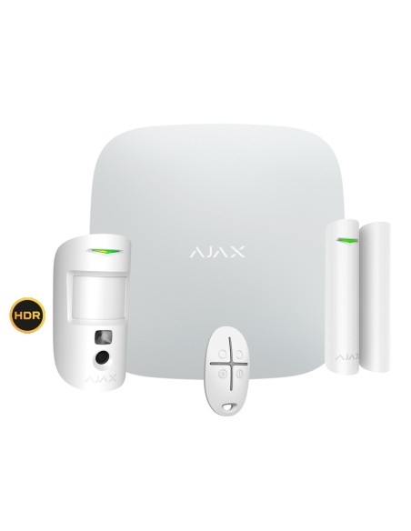 AJAX AJ-Starterkit-CAM-HDR-W Kit de alarme profissional - Certificado Grau 2 - Comunicação Ethernet e Dual Sim GPRS - Wireless