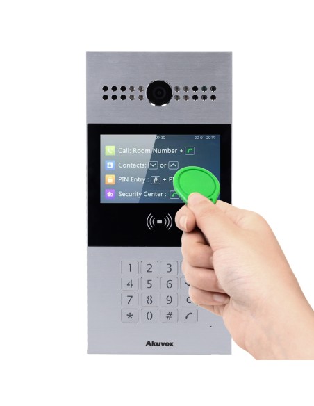 Akuvox AK-R28A Player de vídeo - Câmera 2 MPX | Áudio bidirecional - abertura com cartão EM / MF e PIN | 3 relés - Apartamentos 