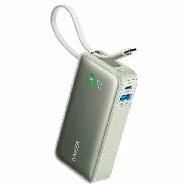 Kaufen ANKER ANK-1259-G Anker Powerbank mit LCD-Display – Kapazität 10000 mAh | Farbe Grün – Eingänge: integriertes Kabel, Ansch