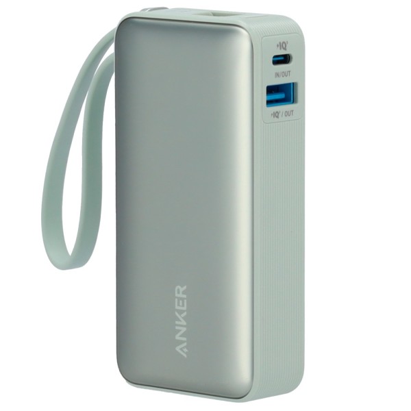 Anker Ank-1259-G Anker Power Bank com tela LCD - 10000mAh Capacidade | Cor verde - entradas de cabo integradas, portas USB-C -