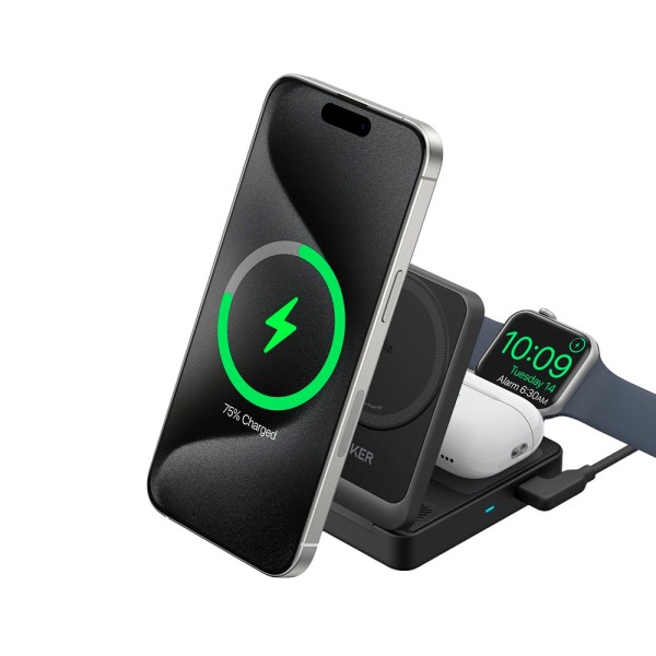 Acquista ANKER ANK-2557-3-IN-1-B Caricatore wireless 3 in 1 Anker - Tecnologia MagSafe - Ricarica rapida: iPhone, AirPods, Apple