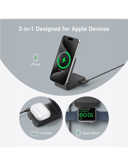 Acquista ANKER ANK-2557-3-IN-1-B Caricatore wireless 3 in 1 Anker - Tecnologia MagSafe - Ricarica rapida: iPhone, AirPods, Apple