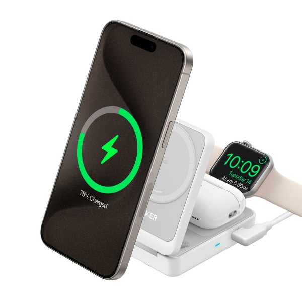 Kaufen ANKER ANK-2557-3-IN-1-W 3-in-1 kabelloses Ladegerät von Anker – MagSafe-Technologie – Schnellladen: iPhone, AirPods, Appl
