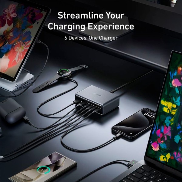 Anker Ank-268-Wcharger-200W2A4C-B Anker - Carregador de Desktop - Power 200W - Saídas 4x USB-C, 2x USB-A - Carga 4 Disputa 4