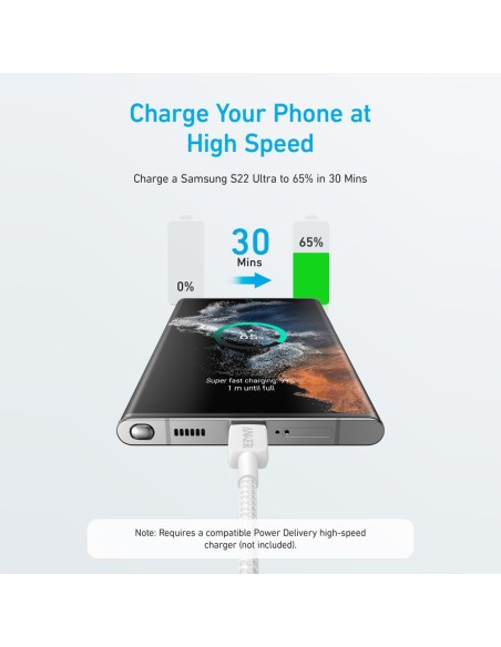 Anker Ank-322-USBC-USBC-180-W Ancer - USB2.0 Cable - Cabo USB-C-C - Cabo de nylon trançado - Comprimento 1.8m - carga rápida 60w