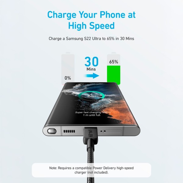 Comprar ANKER ANK-322-USBC-USBC-300-B Anker - Cable USB2.0  - USB-C a USB-C - Cable de nylon trenzado - Longitud 3m - Carga rápi