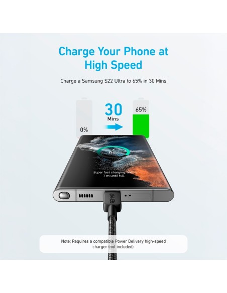 Anker Ank-322-USBC-USBC-300-B Anker - USB2.0 Cable - USB-C-C-CA - Cabo de nylon trançado - Comprimento 3M - Carga rápida 