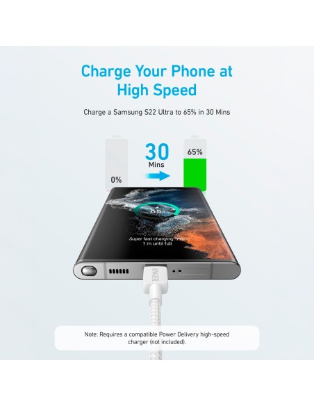 Anker Ank-322-USBC-USBC-300-W Ancer - USB2.0 Cable - USB-C para USB-C - Cabo de nylon trançado - Comprimento 3M - Carga rápida 