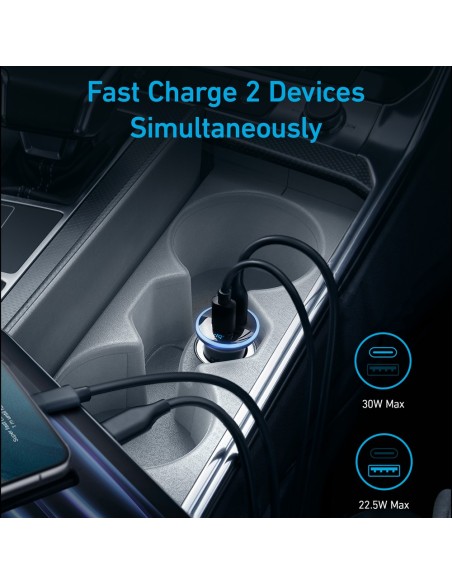 Anker Ank-323-Ccharger-53W1A1C-B Anker - Acendedor do carro - Power 52.5W - Carga rápida 30W | Tecnologia PowerIQ 3.0 - Saídas d
