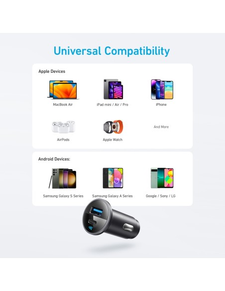 Anker Ank-323-Ccharger-53W1A1C-B Anker - Acendedor do carro - Power 52.5W - Carga rápida 30W | Tecnologia PowerIQ 3.0 - Saídas d