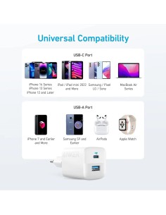 Comprar ANKER ANK-323-WCHARGER-33W1A1C-W Anker - Cargador USB - Potencia 33W - Carga rápida  - Salidas USB-C, USB-A - Color blan 2
