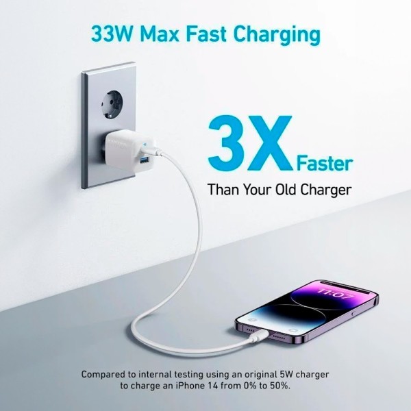 Comprar ANKER ANK-323-WCHARGER-33W1A1C-W Anker - Cargador USB - Potencia 33W - Carga rápida  - Salidas USB-C, USB-A - Color blan