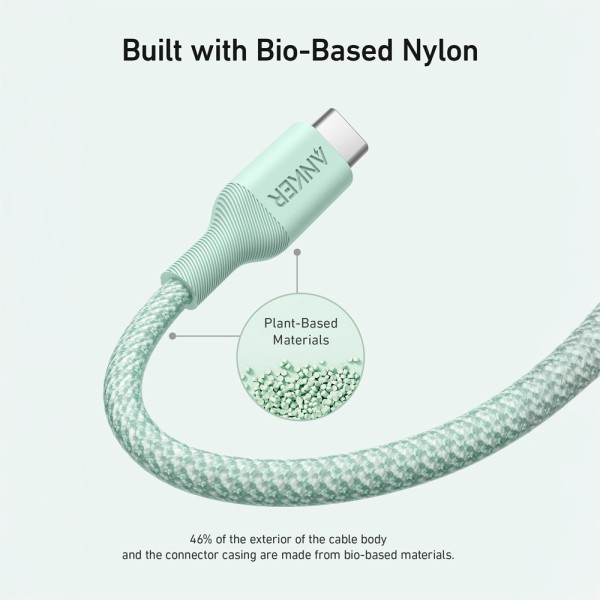 Anker Ank-544-USBC-USBC-180-G Anker - USB2.0 Cabo USB-C - Cabo Torcido Bio-Nylon - Comprimento 1.8m - cor verde