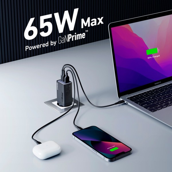 Acheter ANKER ANK-735-WCHARGER-65W1A2C-B Anker - Chargeur USB - Puissance 65 W | Avec la technologie GaNPrime - Charge rapide - 