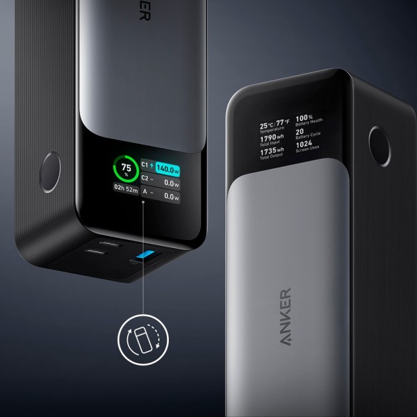 Anker Ank-737-PowerCore-B Anker Power Bank com tela digital - capacidade de 24000mAh - entrada USB-C - 2x partidas USB-C, USB-A 