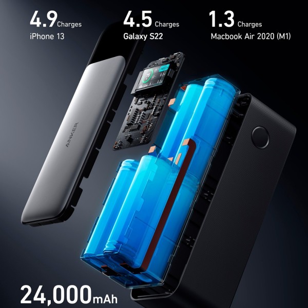 Anker Ank-737-PowerCore-B Anker Power Bank com tela digital - capacidade de 24000mAh - entrada USB-C - 2x partidas USB-C, USB-A 