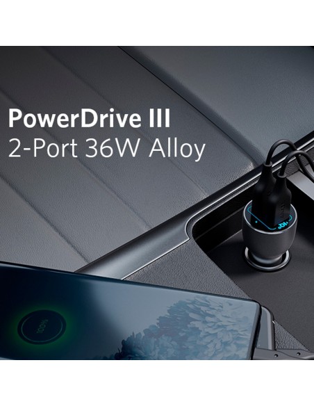 Comprar ANKER ANK-CCHARGER-POWERDRIVE3-B Anker - Mechero coche de metal - Potencia 36W - Carga rápida 18W | Tecnología QC3.0 - S