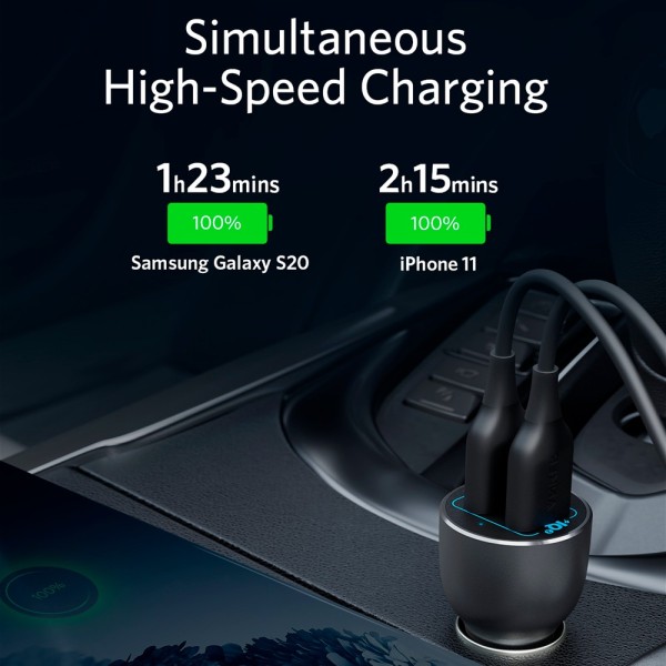 Acheter ANKER ANK-CCHARGER-POWERDRIVE3-B Anker - Chargeur allume-cigare en métal - Puissance 36 W - Charge rapide 18 W | Technol
