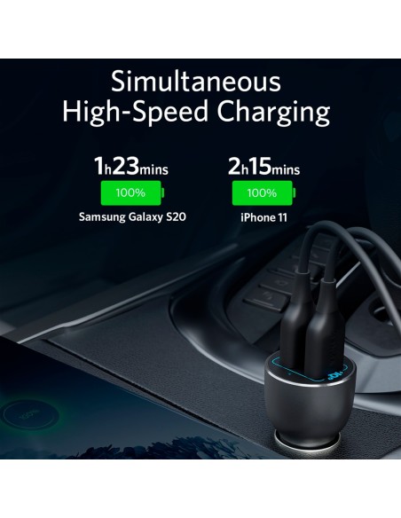 Acheter ANKER ANK-CCHARGER-POWERDRIVE3-B Anker - Chargeur allume-cigare en métal - Puissance 36 W - Charge rapide 18 W | Technol