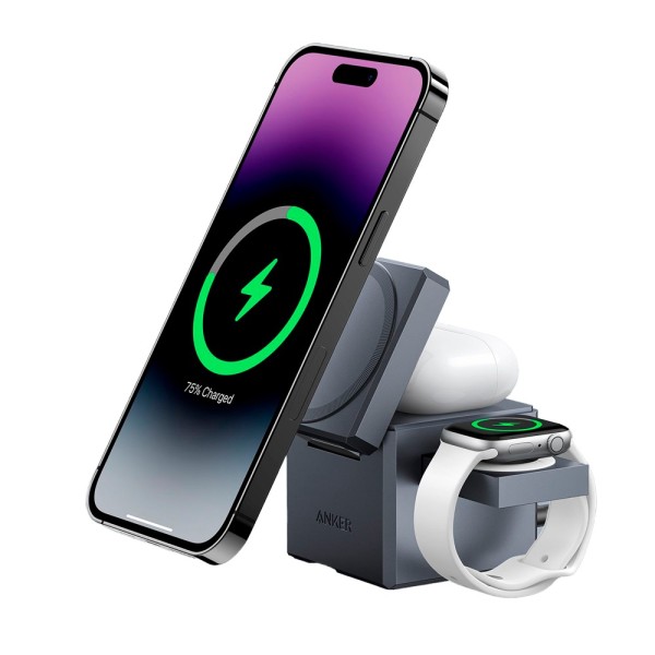 Acheter ANKER ANK-CUBE-3-IN-1-G Anker - Station de charge sans fil 3-en-1 - Technologie MagSafe - Pour iPhone, AirPods et Apple