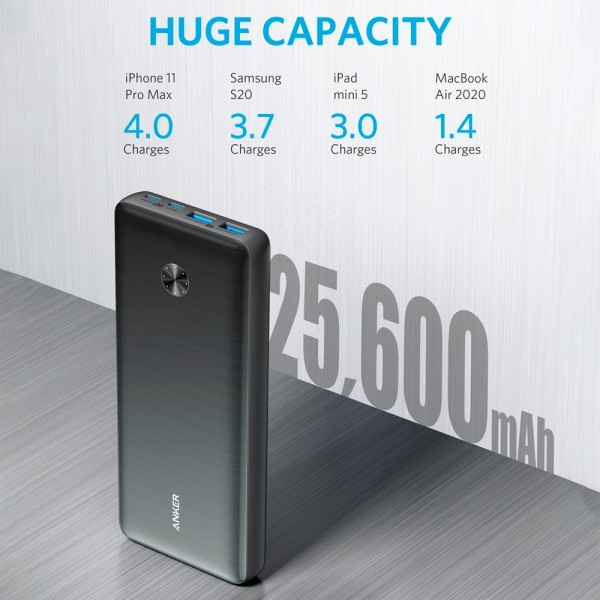 Anker Ank-PowerCore3-Elite-B Anker Power Bank com LEDs de carga - capacidade de 25600mAh - entrada USB-C - 2x de partida USB-C, 