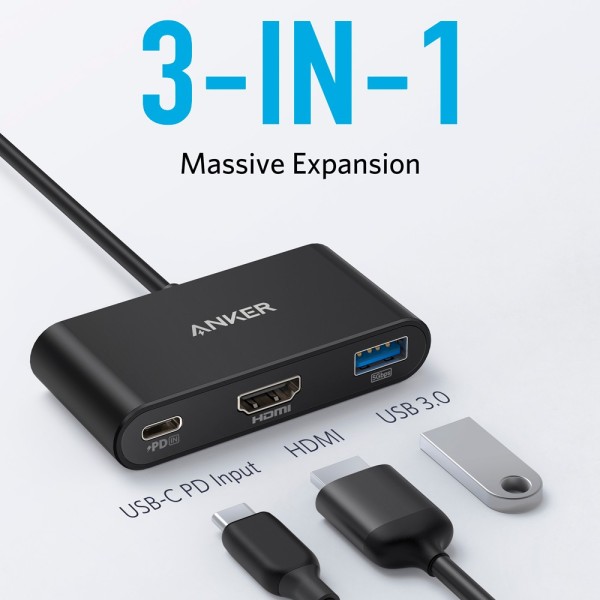 Acheter ANKER ANK-POWEREXPAND-3-IN-1-G Hub USB-C 3-en-1 d’Anker - USB-C, USB-A 3.0 et HDMI - Prend en charge la charge PD 100 W 