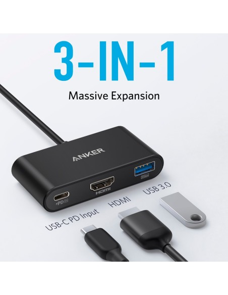 Anker Ank-PowerXPAND-3-IN-1-G Anker - USB-C 3 HUB em 1 - Suporta carga PD100W - 5Gbps Transferência de dados - Suporte