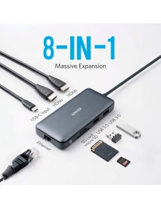 Acheter ANKER ANK-POWEREXPAND-8-IN-1-G Hub USB-C 8-en-1 d’Anker - 2xUSB-A 3.0, USB-C - 2xHDMI, Ethernet - Lecteur de cartes mi 2