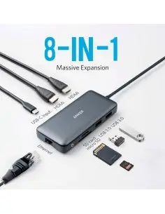 Comprar ANKER ANK-POWEREXPAND-8-IN-1-G Hub USB-C 8 en 1 de Anker - 2xUSB-A 3.0, USB-C - 2xHDMI, Ethernet - Lector de tarjetas mi 2