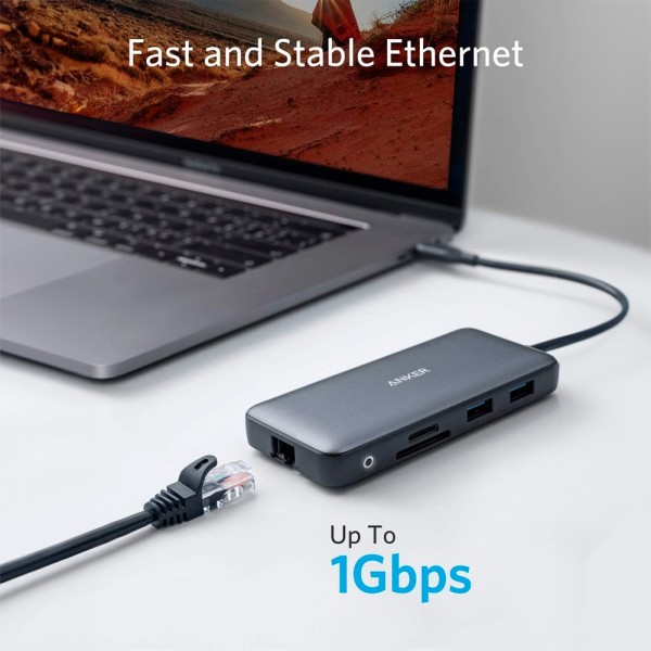 Kaufen ANKER ANK-POWEREXPAND-8-IN-1-G Hub USB-C 8-in-1 von Anker – 2xUSB-A 3.0, USB-C – 2xHDMI, Ethernet – Kartenleser mi
