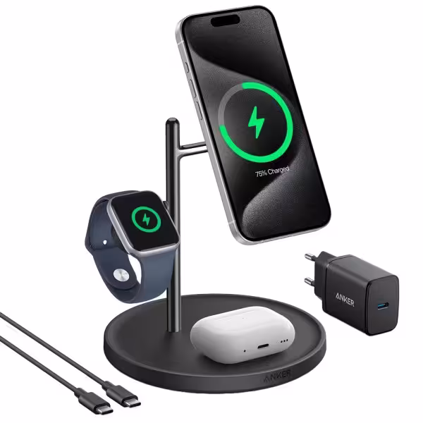Kaufen ANKER ANK-SWCHARGER-3-IN-1-B 3-in-1 kabelloses Ladegerät von Anker – MagGo-Technologie – Schnellladen: iPhone, AirPods, A