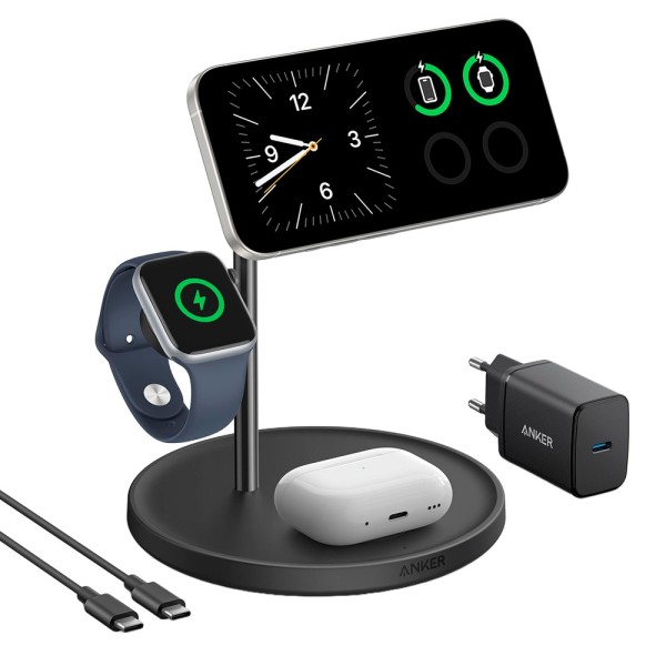 Comprar ANKER ANK-SWCHARGER-3-IN-1-B Cargador inalámbrico 3 en 1 Anker - Tecnología MagGo - Carga rápida: iPhone, Airpods, Apple