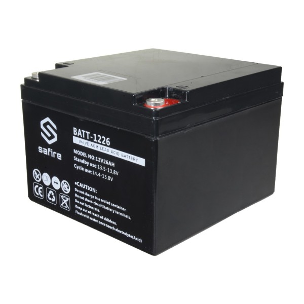 Comprar SAFIRE BATT-1226 Batería recargable - Tecnología plomo ácido AGM - Voltaje 12 V - Capacidad 26 Ah - 182 x 166 x 126 mm /