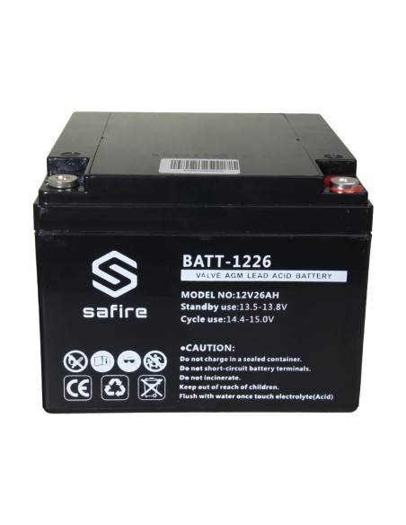 Safire Batt-1226 bateria recarregável - tecnologia de chumbo ácido agm - tensão 12 V - capacidade 26 ah - 182 x 166 x 126 mm / 8
