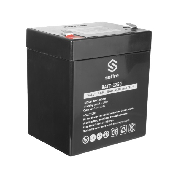Acheter SAFIRE BATT-1250 Batterie rechargeable - Technologie plomb-acide AGM - Tension 12 V - Capacité 5,0 Ah - 105 x 90 x 70 mm