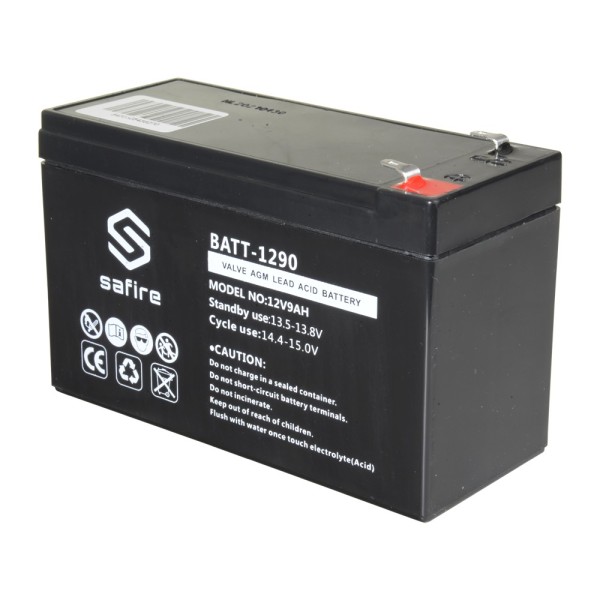 Acheter SAFIRE BATT-1290 Batterie rechargeable - Technologie plomb-acide AGM - Tension 12 V - Capacité 9,0 Ah - 100 x 151 x 65 m