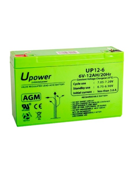 Comprar MASTER BATTERY BATT-6012-U Upower - Batería recargable - Tecnología plomo ácido AGM - Voltaje 6 V - Capacidad 12.0 Ah - 