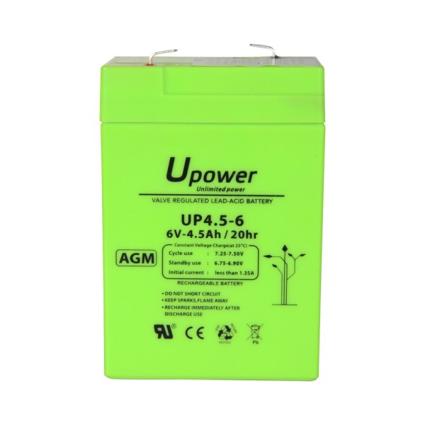 Acheter MASTER BATTERY BATT-6045-U Upower - Batterie rechargeable - Technologie plomb-acide AGM - Tension 6 V - Capacité 4,5 Ah 
