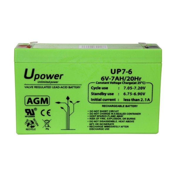 Bateria Master Batt-6070-U UPOWER - Bateria recarregável - Tecnologia de chumbo de ácido AGM - Tensão 6 V - Capacidade 7,0 ah - 