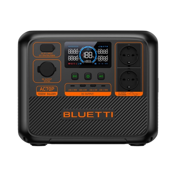 Bluetti BL-AC70P Battery Battery Bluetti - Grande Capacidade 864Wh - Saída de energia 1000W MAX - Múltiplas entradas e saídas - 
