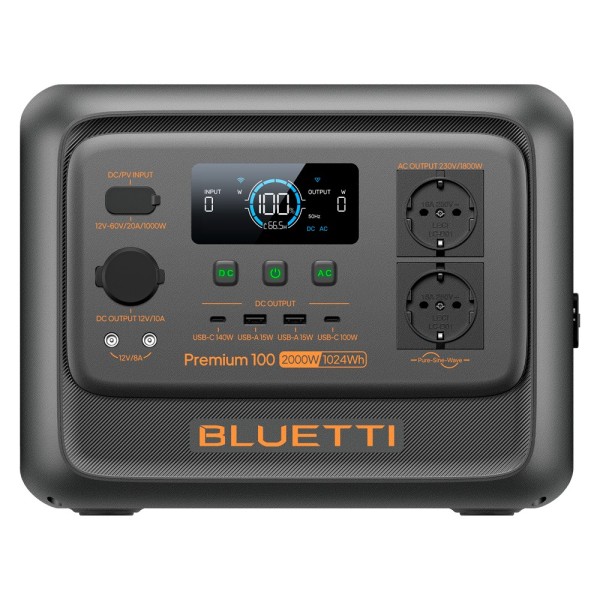 Bluetti BL-Premium-100v2 Portable Energy Station - Grande capacidade 1024Wh - Potência de partida 1800W - Reca etapas e formulár