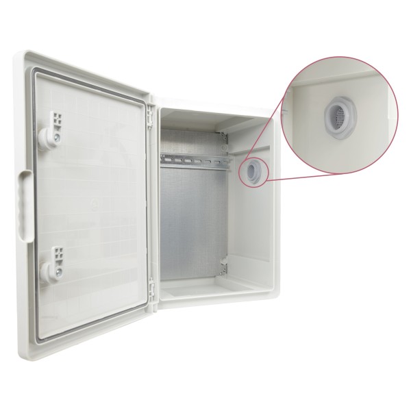 Kaufen OEM BOX-403017-IP65 Polyestergehäuse – Außenmaße 40x30x17 cm – Schutzart IP65 – Filter für Be- und Entlüftung