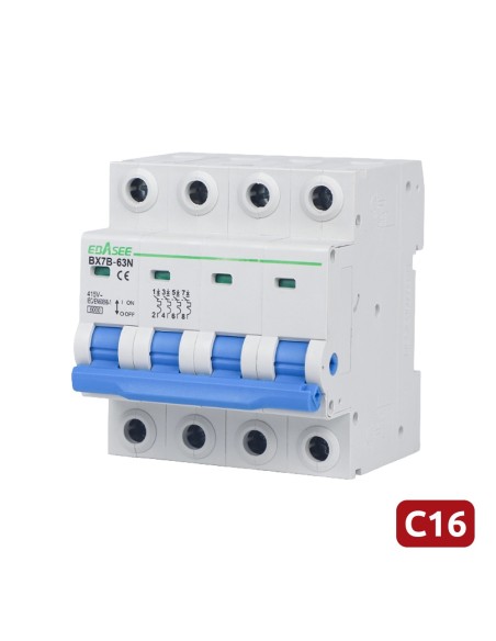Comprar OEM BX7B-63N-16A-4P Interruptor magnetotérmico - Corriente nominal 16A - 4 polos (instalaciones trifásicas) - Curva tipo