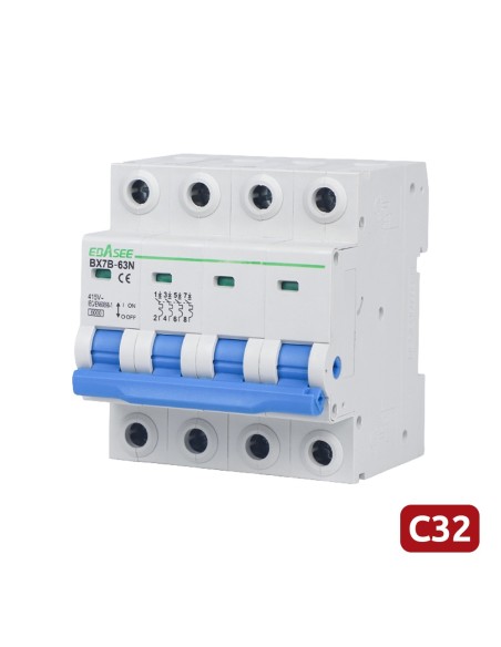 Comprar OEM BX7B-63N-32A-4P Interruptor magnetotérmico - Corriente nominal 32A - 4 polos (instalaciones trifásicas) - Curva tipo