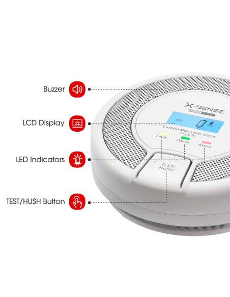 X-Sense CO03D Detector de CO do CO03D X-Sense - Bateria substituível - Indicador de luz de alarme - Alarme de som 85 dB a 3M -