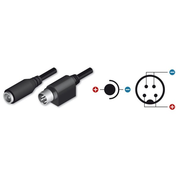 OEM com adaptador DC-DC-HIK DC - 105 mm de comprimento - mini conector fêmea DIN - conector masculino padrão - adaptando aliment