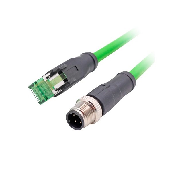 Comprar OEM CON-M12-RJ45 Conector adaptador M12 macho a RJ45 macho - Ethernet - Especial para aviación - Longitud 0.1 m CON-M12-