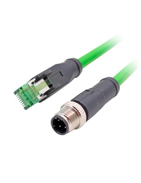 OEM com-M12-RJ45 adaptador conector M12 macho para RJ45 masculino - Ethernet - especial para aviação - comprimento 0.1 m